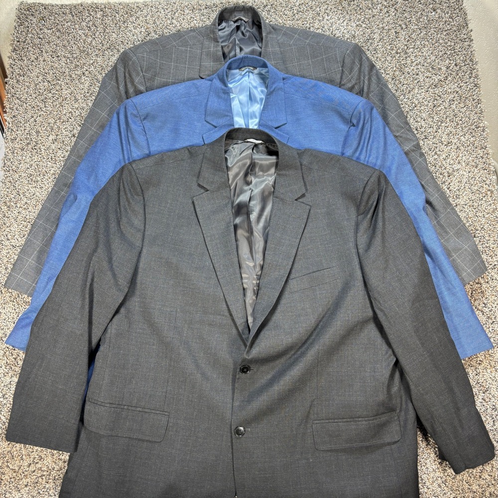Oak Hill Men's 54XL Lot of 3 Suit Jackets Gray Blue Plaid Two Button Sport Coats